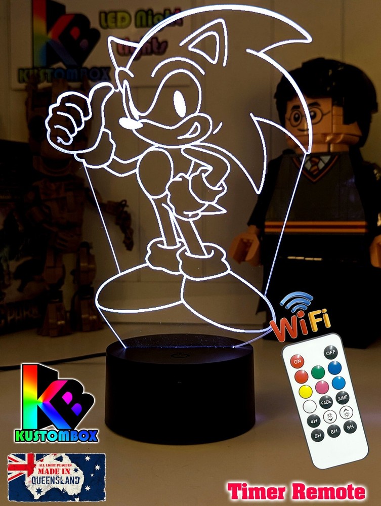 SONIC THE HEDGEHOG PERSONALISED NAME USB LED NIGHT LIGHT 7 COLOUR REMOTE CONTROL
