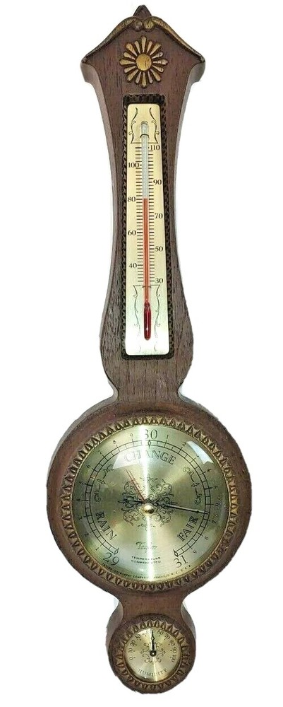 Vintage Taylor Mahogany Temperature Compensated Barometer Thermometer