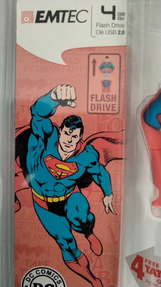 DC COMICS EMTEC Superman figure 4GB USB 2.0 Flash Drive 4 Tattoos