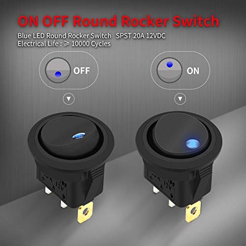 Round Rocker Switch Shell 12V Lighted 3 Blue LED Lighted with Adapter - 1pc