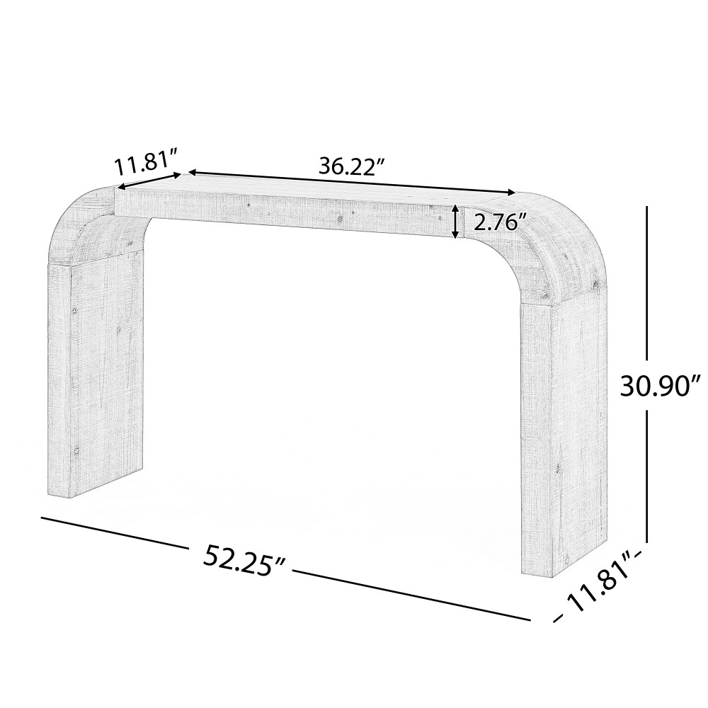 52 in Wood Console Table with Curved Edge Natural Texture