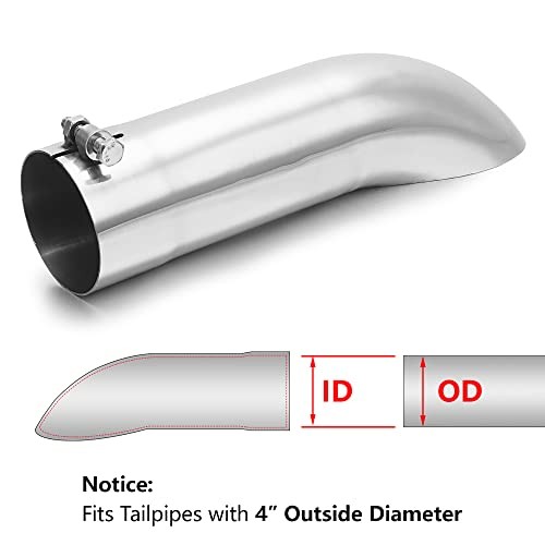 Turn Down Exhaust Tip Polished Tailpipe Tip with & Outlet 12" 4" Inlet Silver