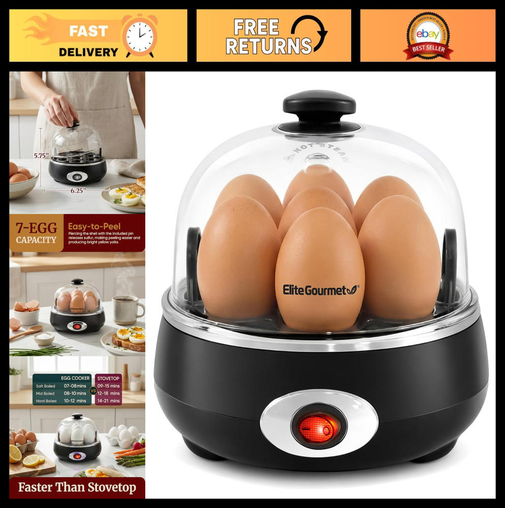 Rapid Egg Cooker - 7 Egg Capacity, Easy Peel Hard/Medium/Soft Boiled, Poacher &