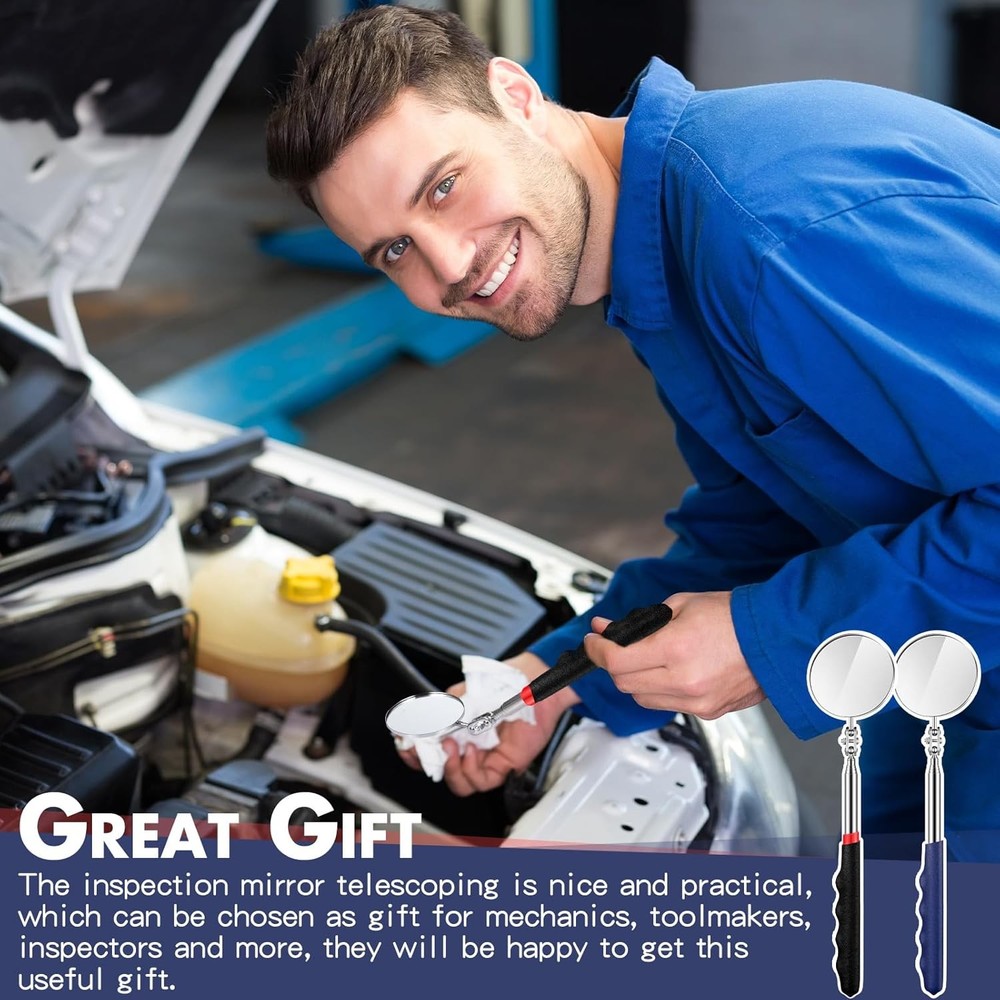 2-Pack Telescoping Inspection Mirror 29" Extendable Mechanics Tool Black & Blue