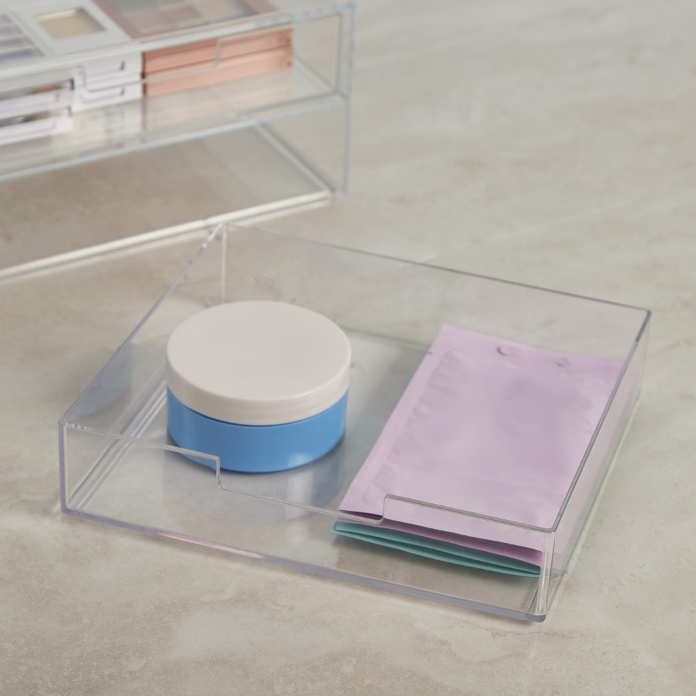 Chloe Stackable Makeup Holder & Drawer Organizer Set, Clear, BPA-Free Plastic...