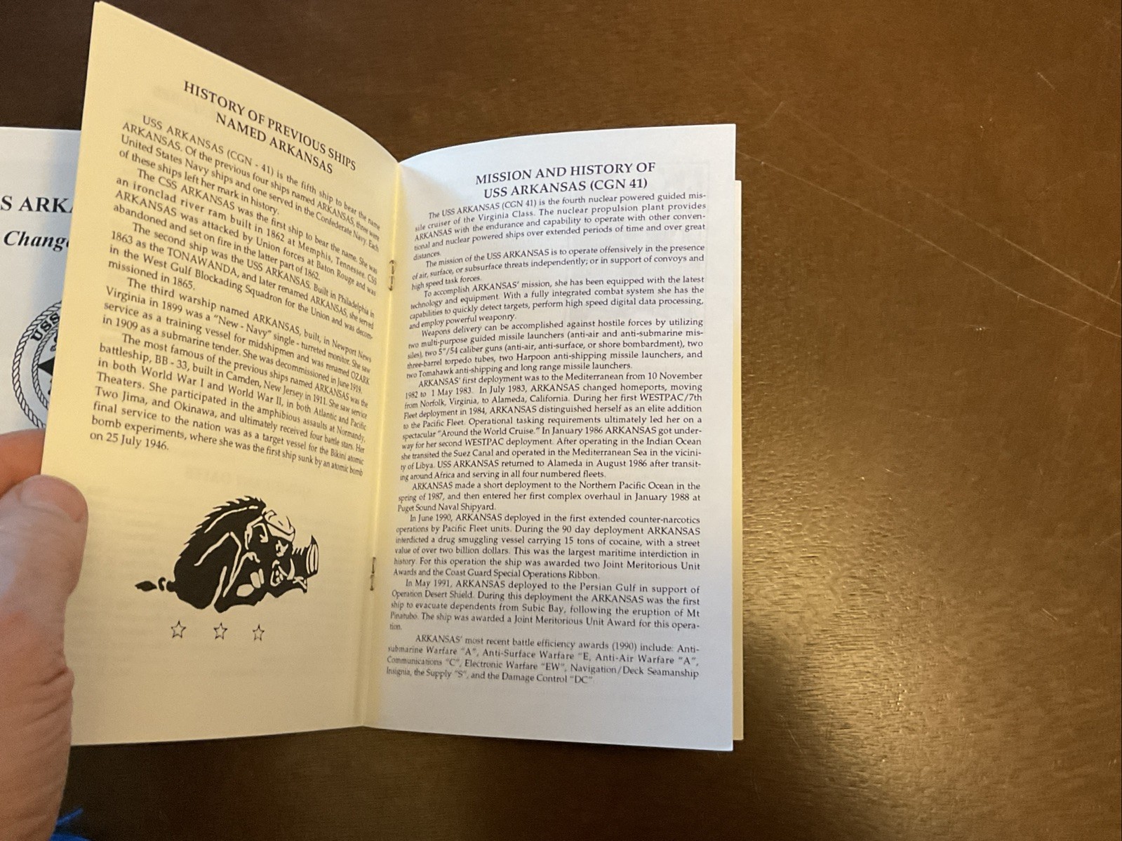 Welcome Aboard USS ARKANSAS & Change Of Command Handout Pamphlet Vintage