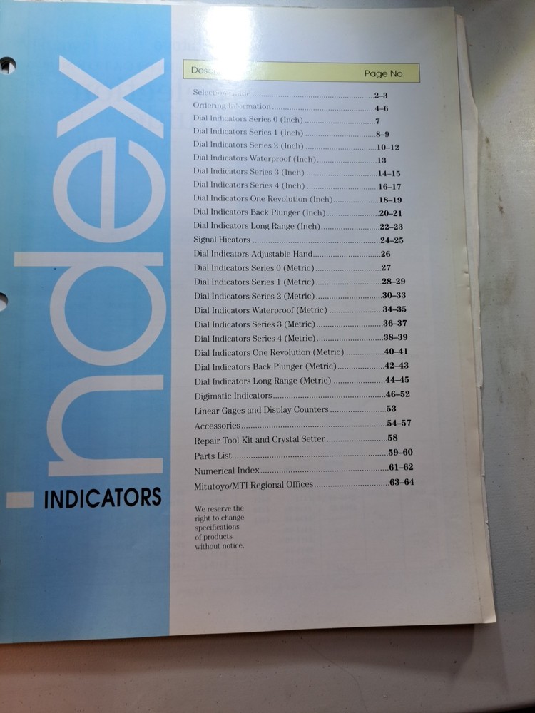 Mitutoyo Dial Indicators Catalog & Tool Training Binder Technical Info