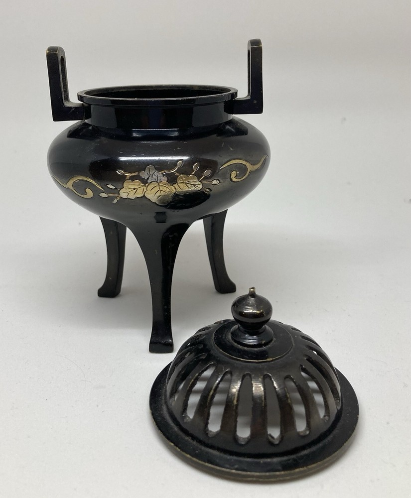Brass Censer Footed Inlaid With Gold & Silver