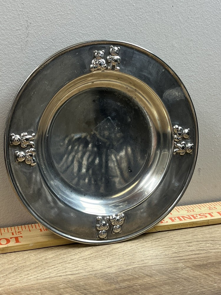 GODINGER  silver plated childs  plate/bowl  with teddy bears