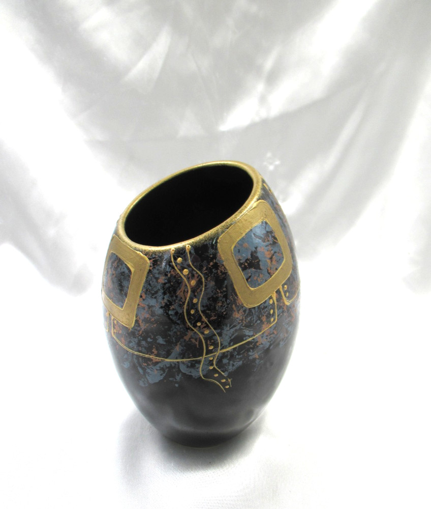 Ceramic Vase Hand Painted Signed Romania 6 1/2"