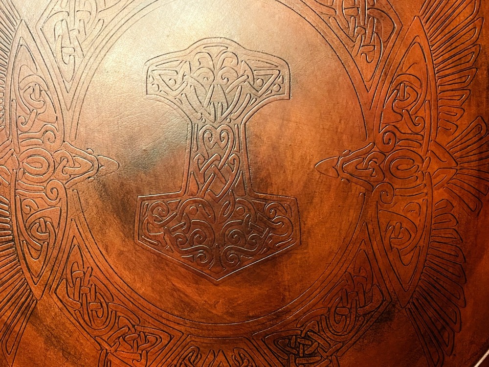 Viking Leather Shield | Eivor Valhalla Raven Mjölnir Leather Shield