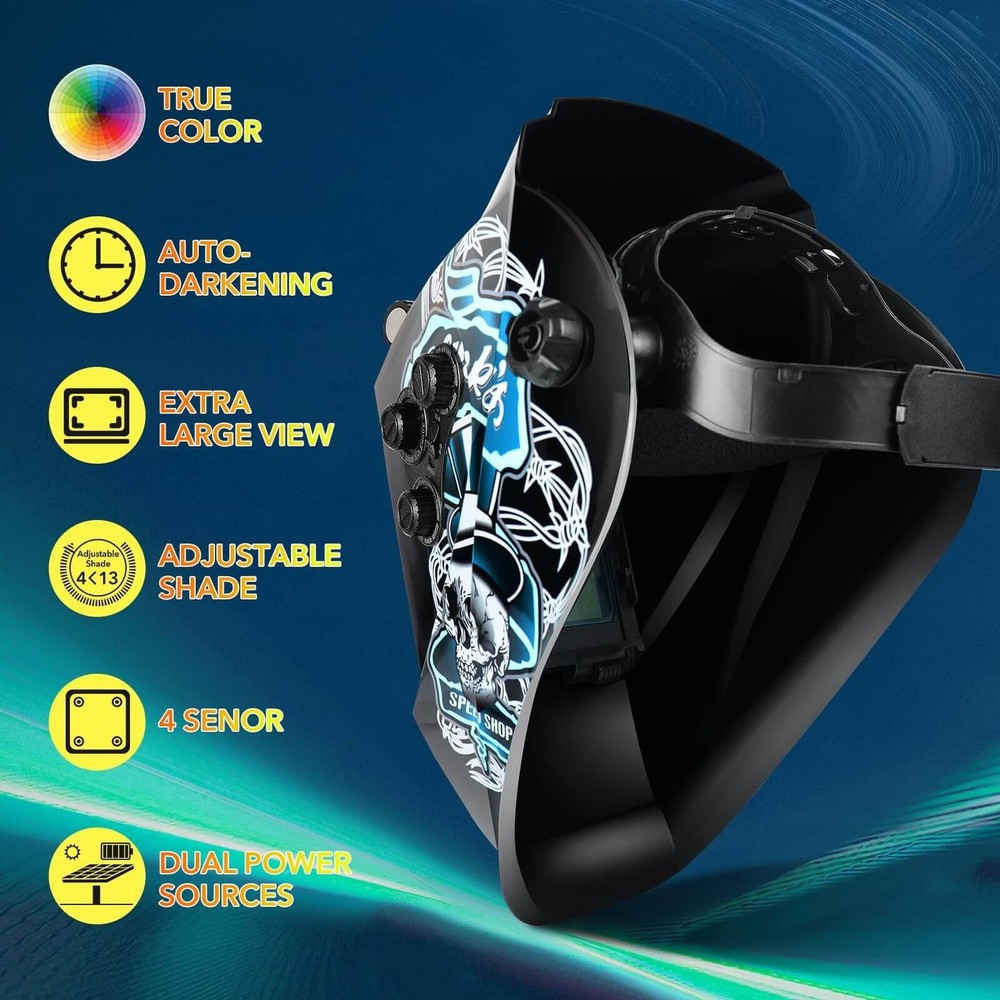 TRQWH Auto Darkening Solar Powered Welding Helmet 4 Arc Sensor Adjustable