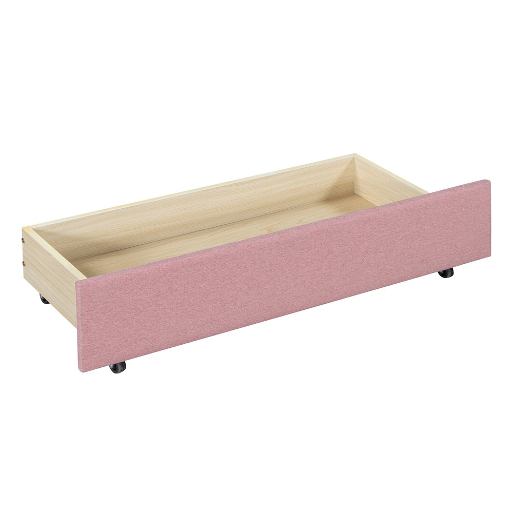 Full Size Daybed Upholstered Bed Frame Sofa Bed with 2 Storage Drawers Pink