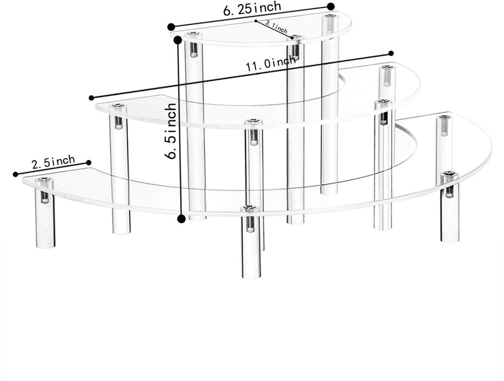 Acrylic Risers Display Stand - 3 Tier Clear Step Display Riser- Half Moon Cup...