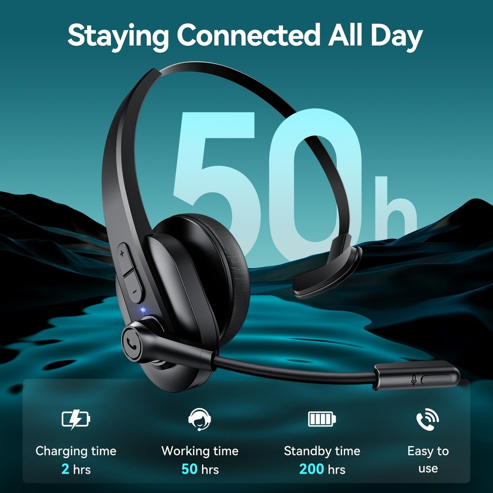 Bluetooth Headset with USB Dongle for Computer, Single-Ear Wireless Headset w...
