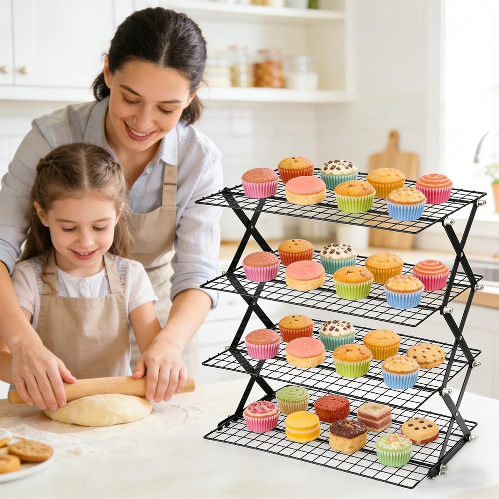 2/3/4-Tier Collapsible Cooling Rack, Adjustable Foldable Cookie Cooling Racks...