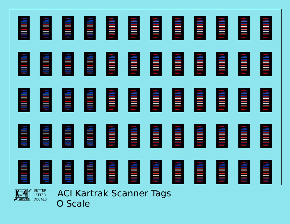 K4 O Scale Decals Kartrak ACI Scanner Barcode Tags