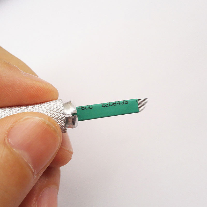 Microblading 16 Pins Needles Permanent Makeup Manual Eyebrow Tattoo Blades Green