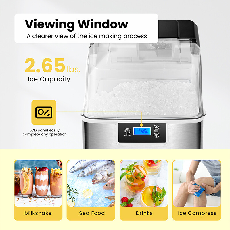 44lbs/Day Electric Chewable Nugget Ice Cube Maker Machine Self-Clean Function