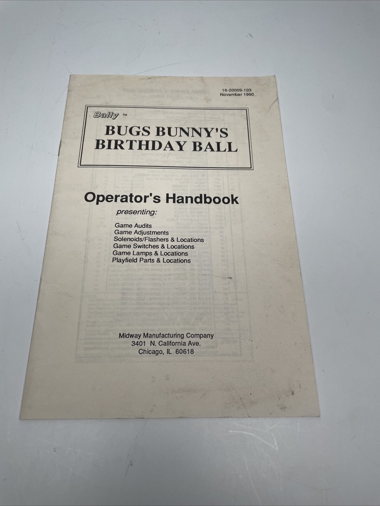 Williams Bugs Bunny Birthday Ball Operators Handbook