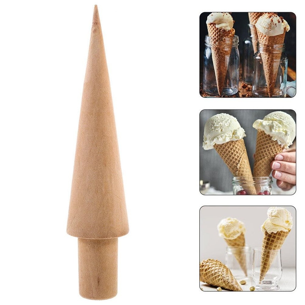 3-Piece Ice Cream Cone Mold Set - Multi-Function Wooden Krumkake Iron and Con...