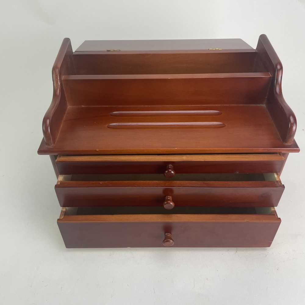 Cherry 3 Drawer Chest With Additional Storage Bin On Top-Very Nice Condition