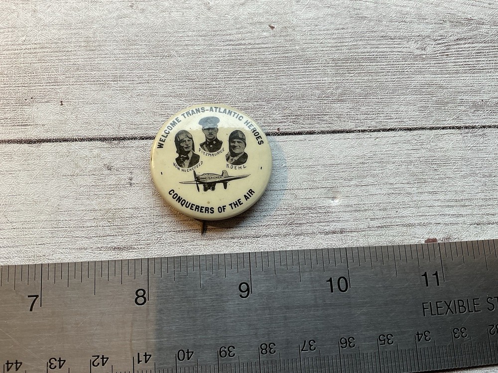 ORIGINAL POST WWI AVIATION TRANS ATLANTIC HEROES PIN BUTTON