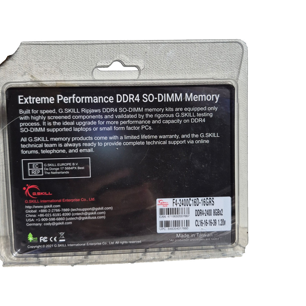 NWT - G.Skill 8GBx2 Performance DDR4 SO-DIMM Memory, 16GB total