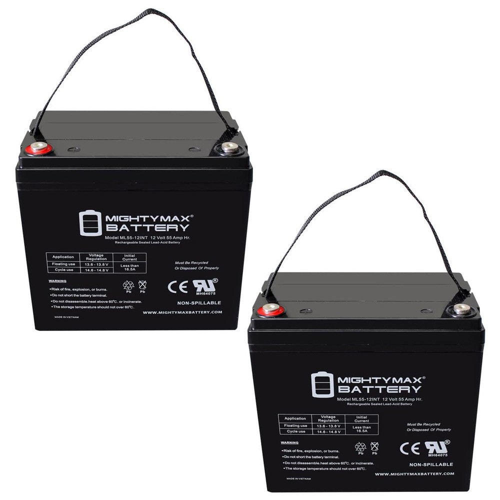 Mighty Max 12V 55Ah Internal Thread Battery for Quantum QG Edge 2.0 - 2 Pack