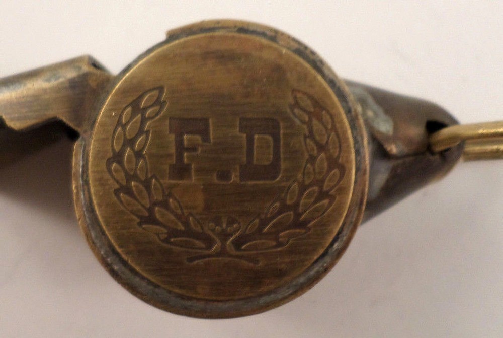 F.D. FD Fire Department Whistle Solid Brass Key Ring Chain Fob #A40