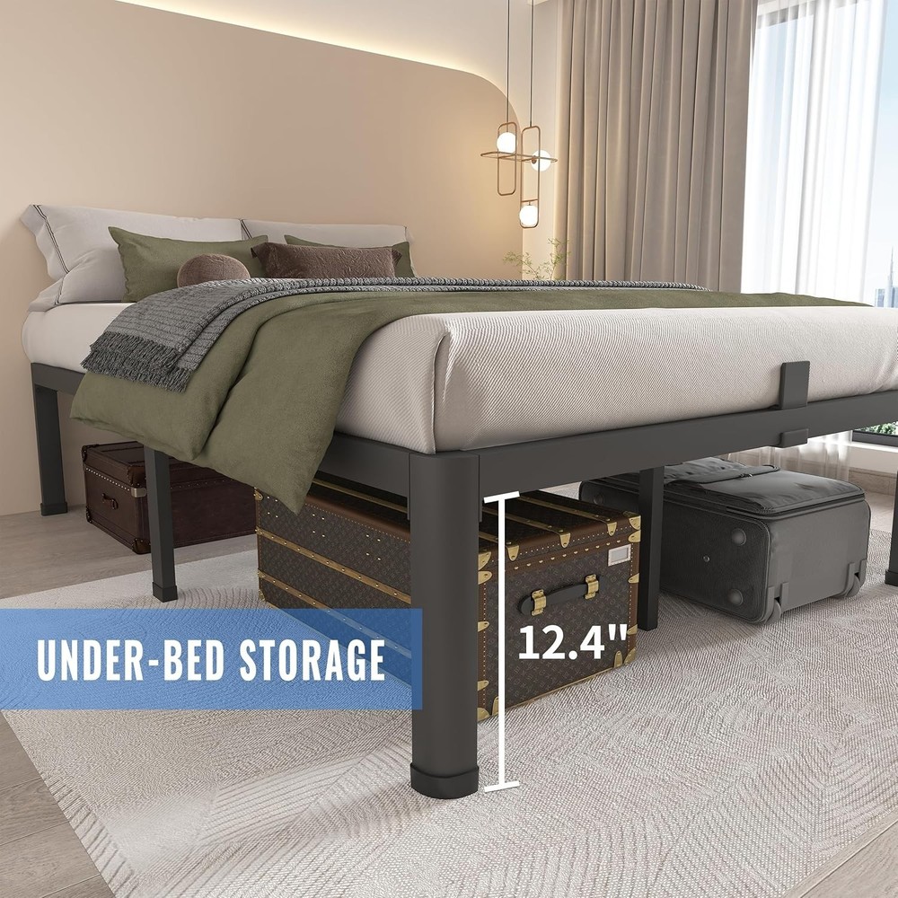 Sturdy 14-inch King Metal Bed Frame with Rounded Corners & No Box Spring Needed