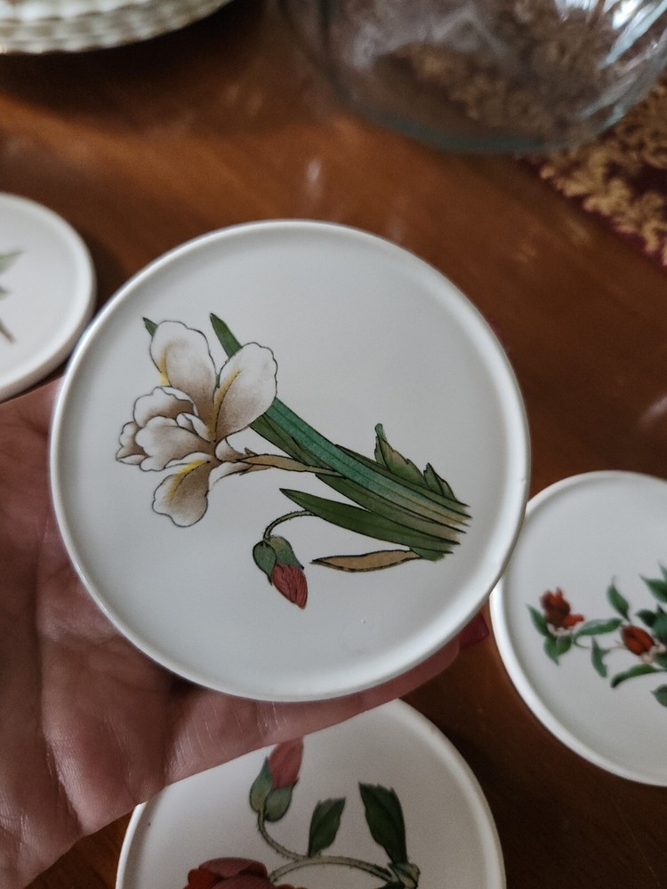 6 Porcelain Coasters Transferware Florals England