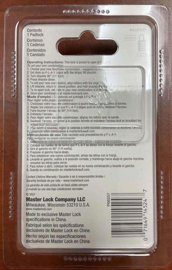 MASTER LOCK, Set Your Own Word Combination Padlock, 643DWD