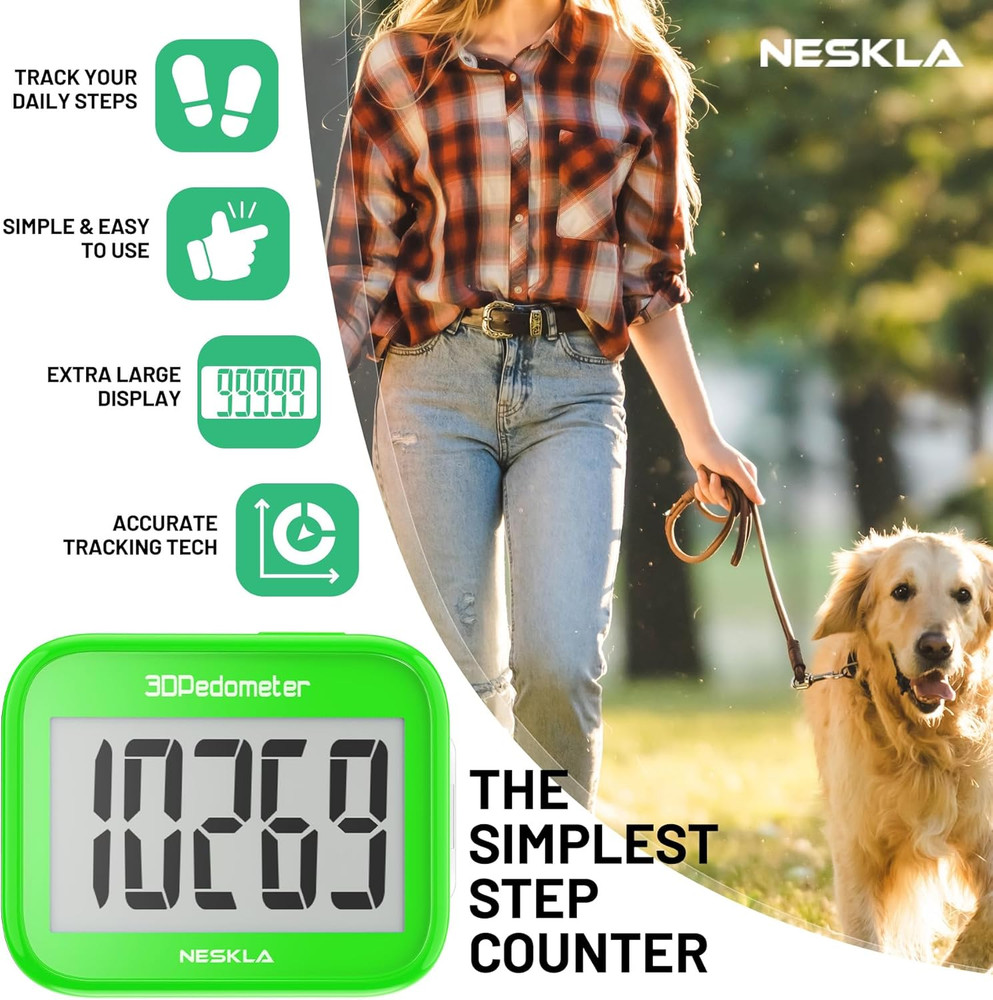 3D Pedometer for Walking, Simple Step Counter with Large Digital Display, Step T