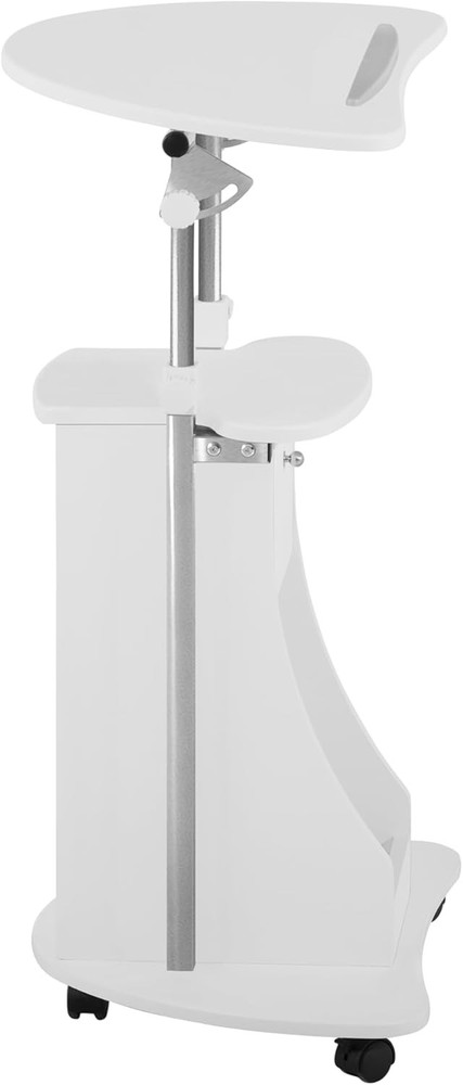 Techni Mobili Adjustable Height Rolling Laptop Cart with Storage, Sit White