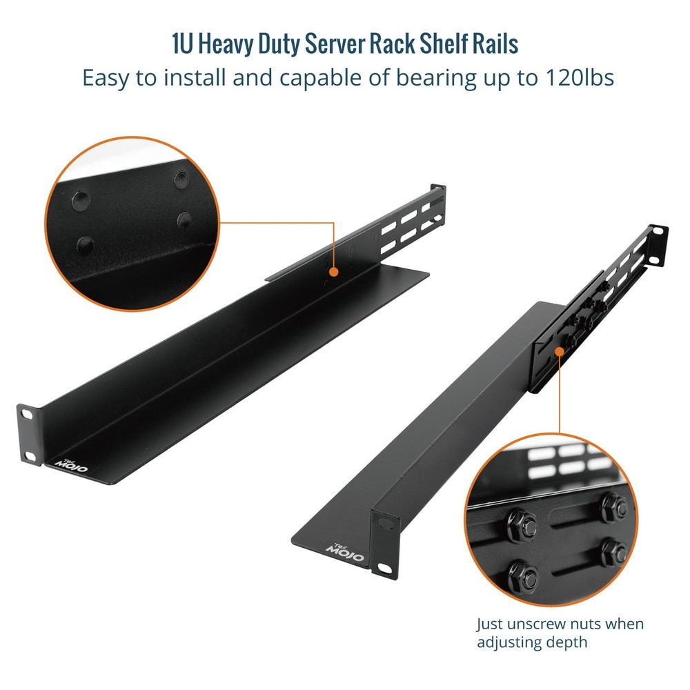 1U Universal Rack Mount Rails Adjustable 4 Post Server Shelf 20.9-32in
