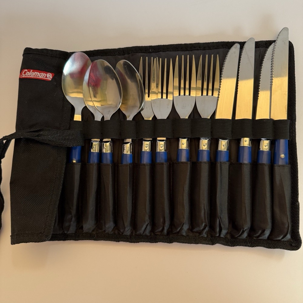 Coleman Portable Travel Flatware Set with Roll Case 12 Pieces