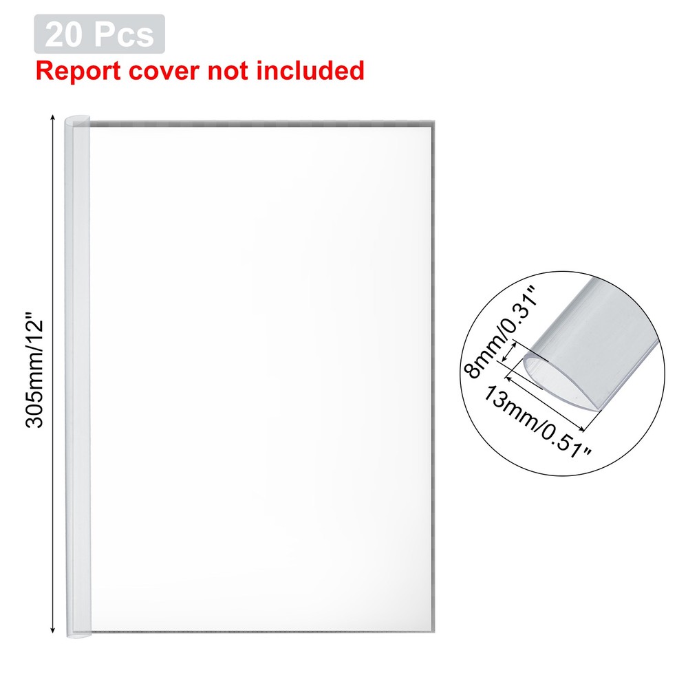 20Pcs 13x8mm Binding Bars, 50 Sheets Capacity, Transparent White