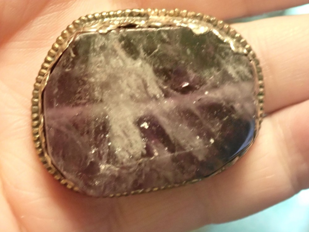Phantom Dream Amethyst Crystal Silver Ring. adjustable