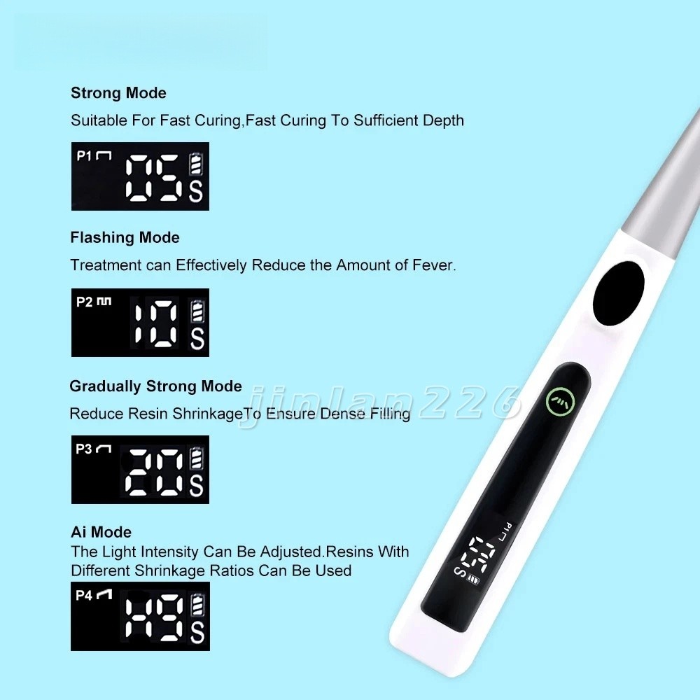Dental Cordless LED Curing Light 4 Modes 1 Second Light Lamp Metal Head