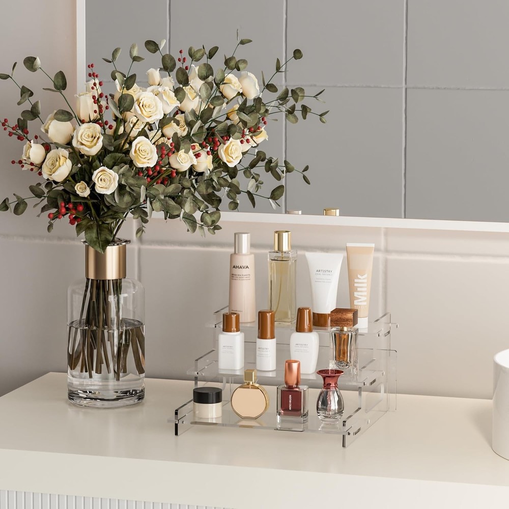 Durable 3-Tier Acrylic Display Risers – Perfect for Vanity & Retail Settings