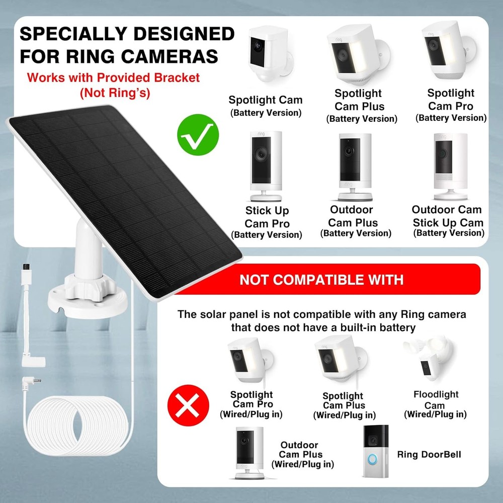 Solar Panel for Ring Camera, Compatible with Spotlight Cam White