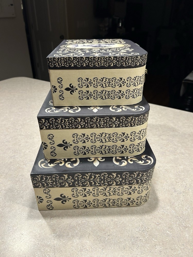 Vintage Style Nesting Stackable Decorative Cardboard Boxes 3pc