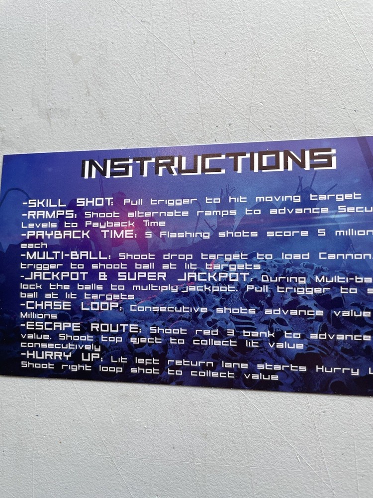 T2 Williams Terminator 2 Pinball Instruction Card Inserts Judgement Day