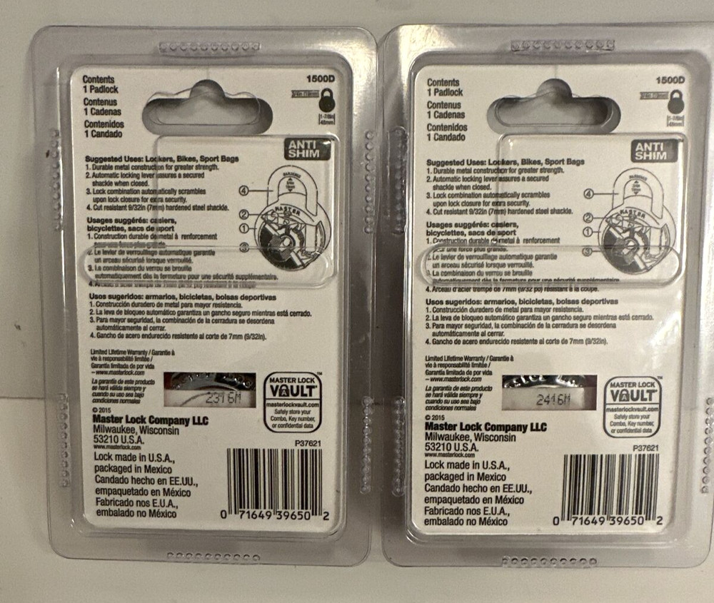 Master Lock 1500D 2 Pack 1 7/8" Combination Dial Padlock