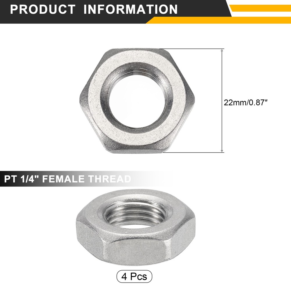 4Pcs Cast Pipe Fitting Hex Locknut PT 1/4" Female Thread 0.87"x0.3"