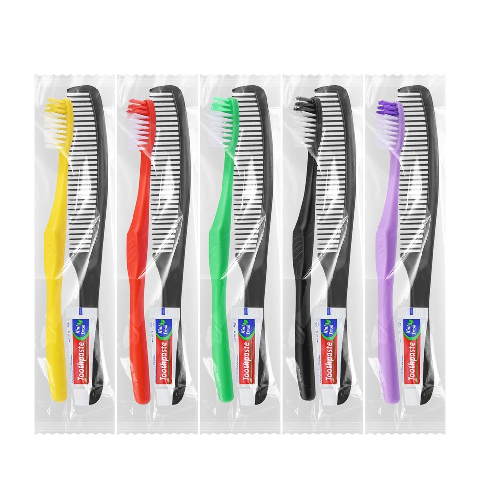 20Pcs Disposable Toothbrushes with Toothpaste and Comb,5g Toothpaste,7inch Ha...