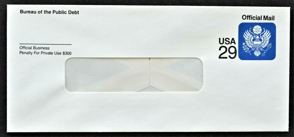 1992 US Sc. #UO85 Official mail window envelope, "recycled" imprint, mint, nice