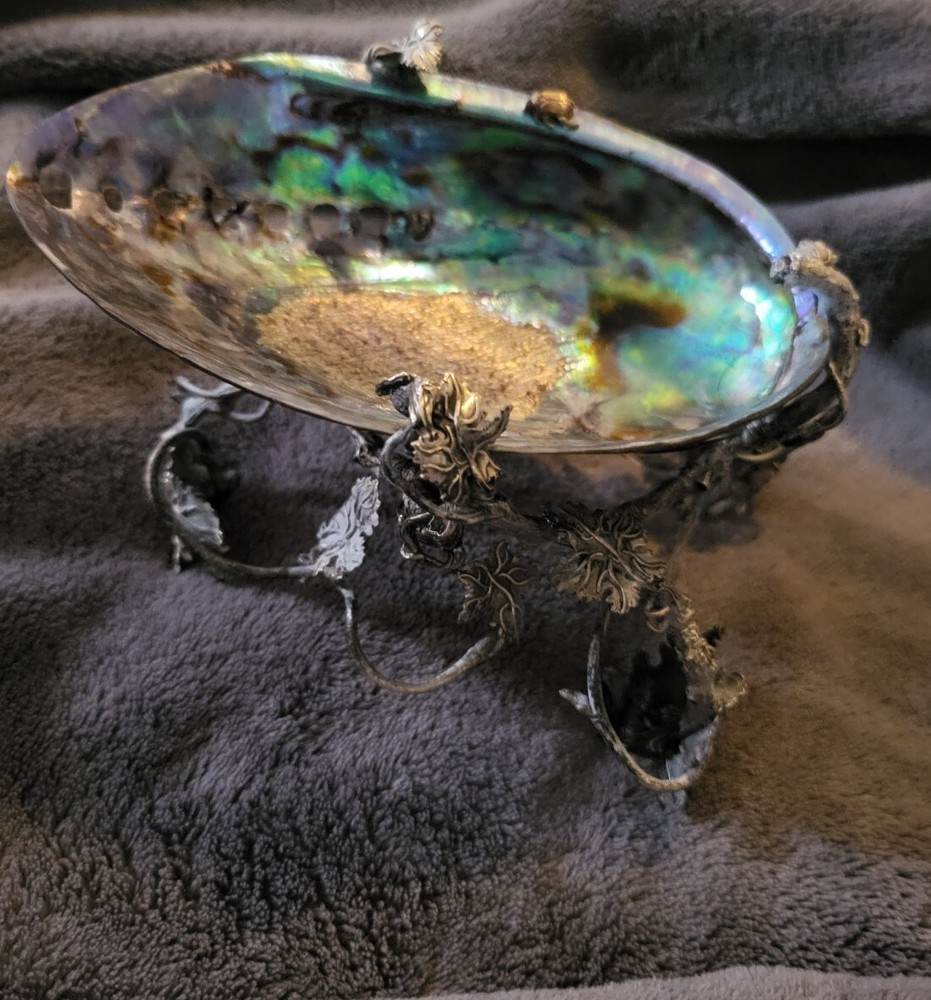 RARE STEPHEN DWECK STERLING SILVER SHELL DISH LEAVES VINES BEETLE