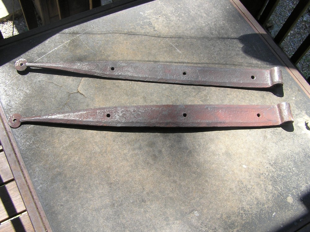 Pair (2) 26 inch blacksmith wrought iron barn hinges